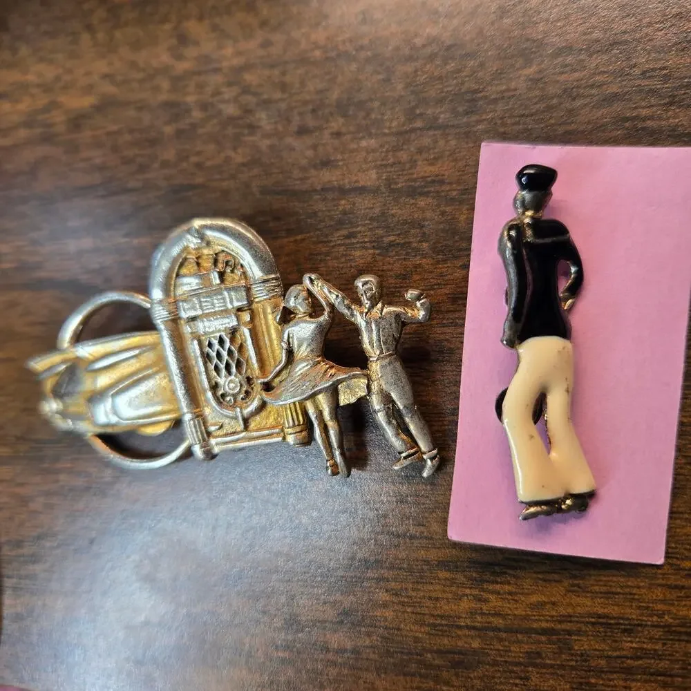 Vintage SilverTone Pin Lot 1950s Jukebox Cadillac Sock Hop & Navy Sailor Man
